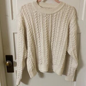 New Cream Cable Knit Sweater with Pearls that dress up the front.